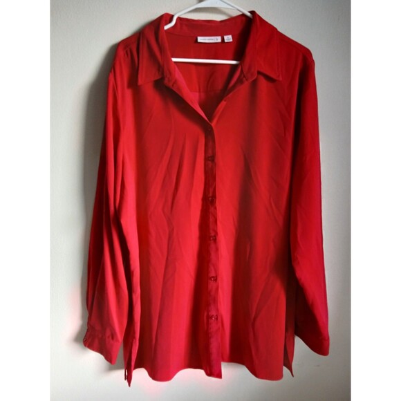 Susan Graver Button Down Tunic Top Long Sleeve Career Work Red Womens Size XL - Picture 11 of 14